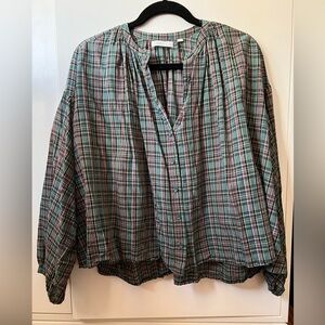 Doen Jane blouse in Pond Promenade Plaid, size Medium